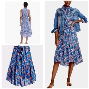 J Crew Liberty Fabric Flora Belle Blue Belted Pull-On Boho Peasant Midi Skirt 00